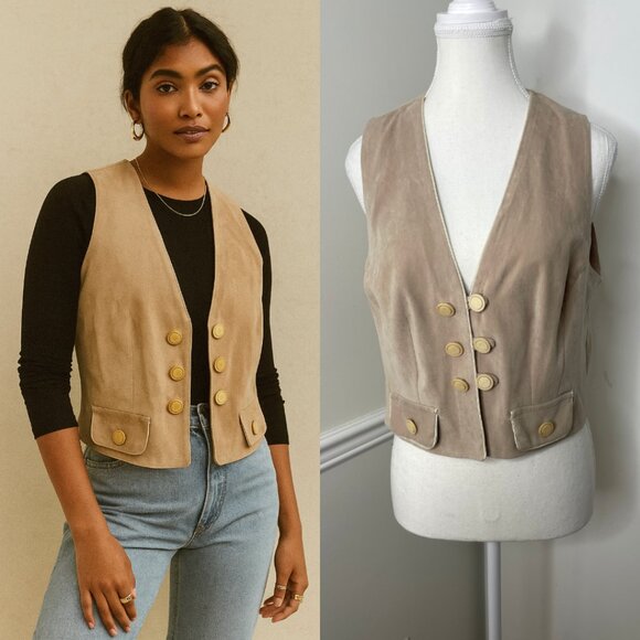 Vintage Carlo Comberti Faux Suede Waistcoat M - Picture 1 of 10